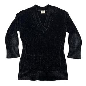 Wilfred Aritzia Chenille V Neck Sweater Women's S Black Tunic Pullover Chunky